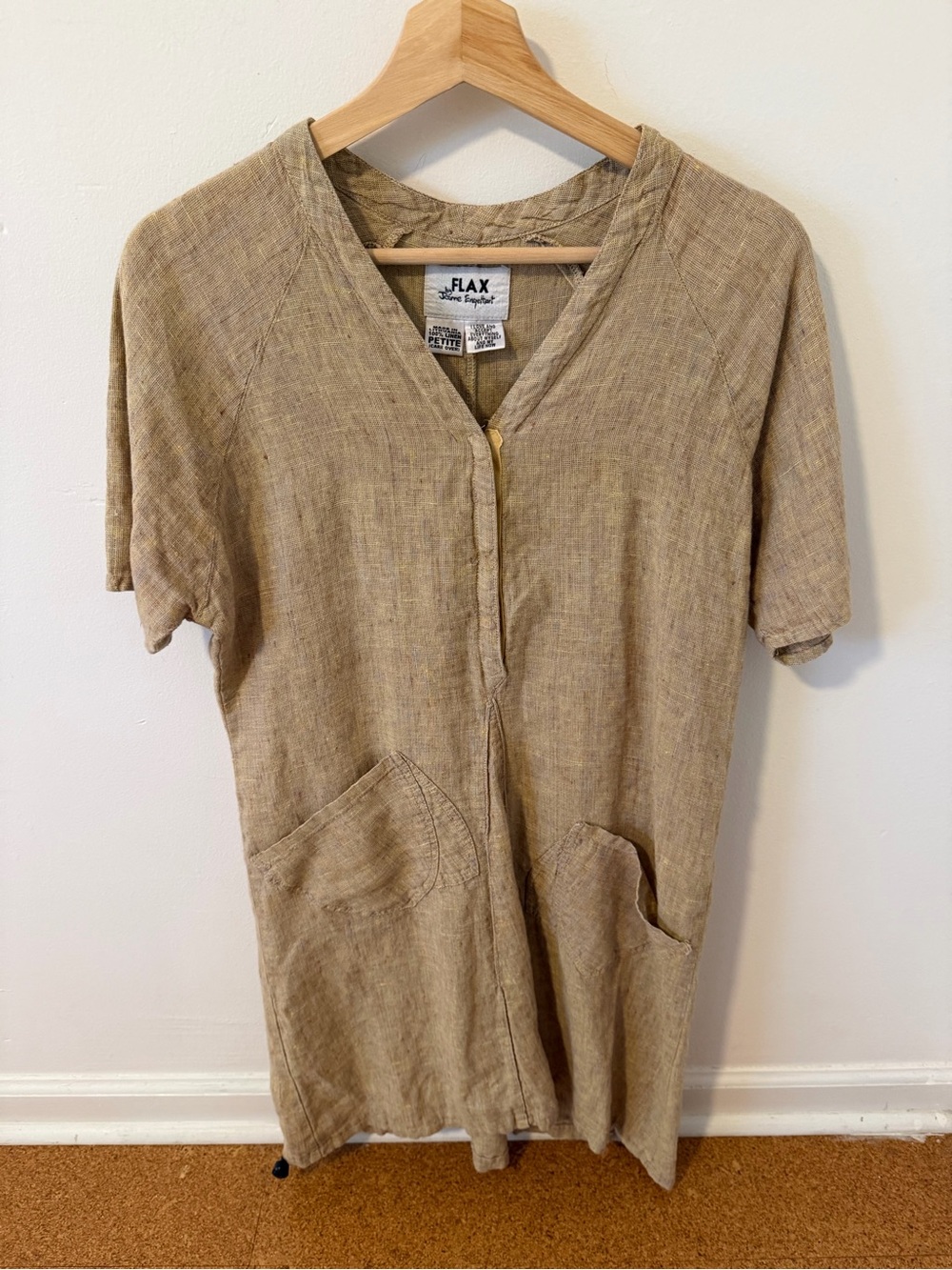 Flax Women's Yellow flecked Linen Midi Dress with Patch Pockets